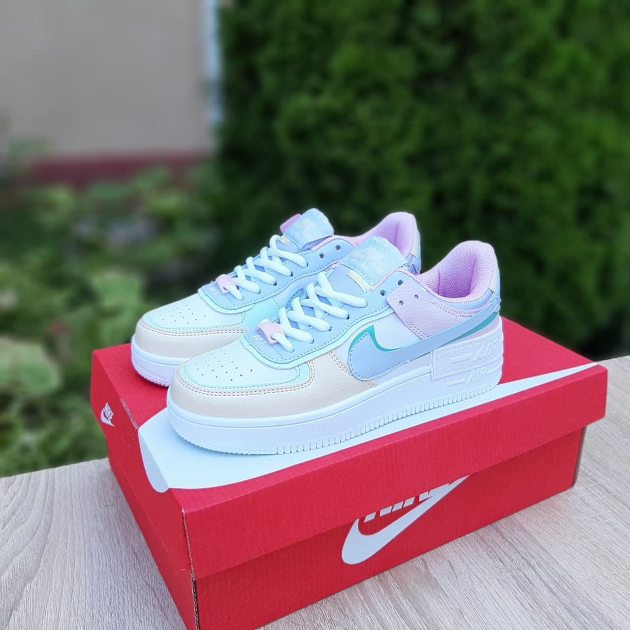 Nike Air Force 1 Shadow белые с пудрою с блакитним в стиле casual
