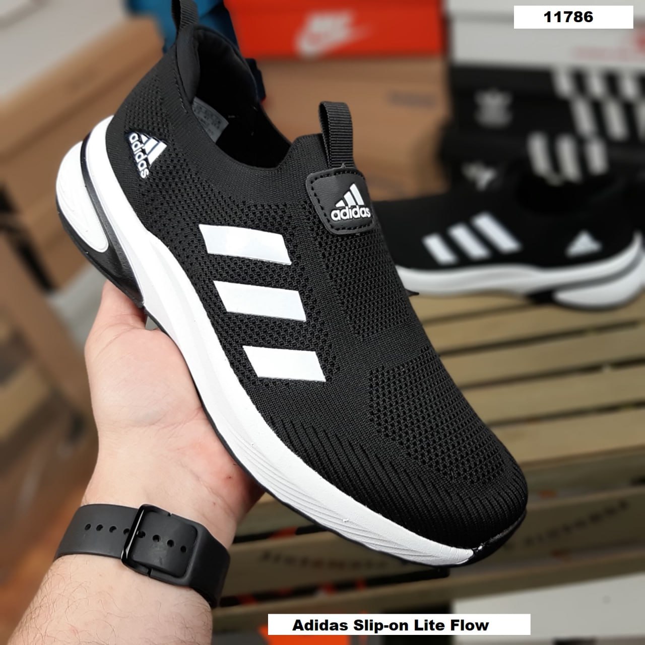 Adidas Slip-on Lite Flow тапкі мокасіни сліпони черные с белым для жарких дней шлепки сланцы