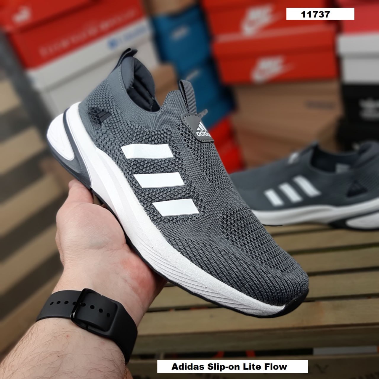 Adidas Slip-on Lite Flow тапкі мокасіни сліпони темно серые для долгих прогулок шлепки сланцы