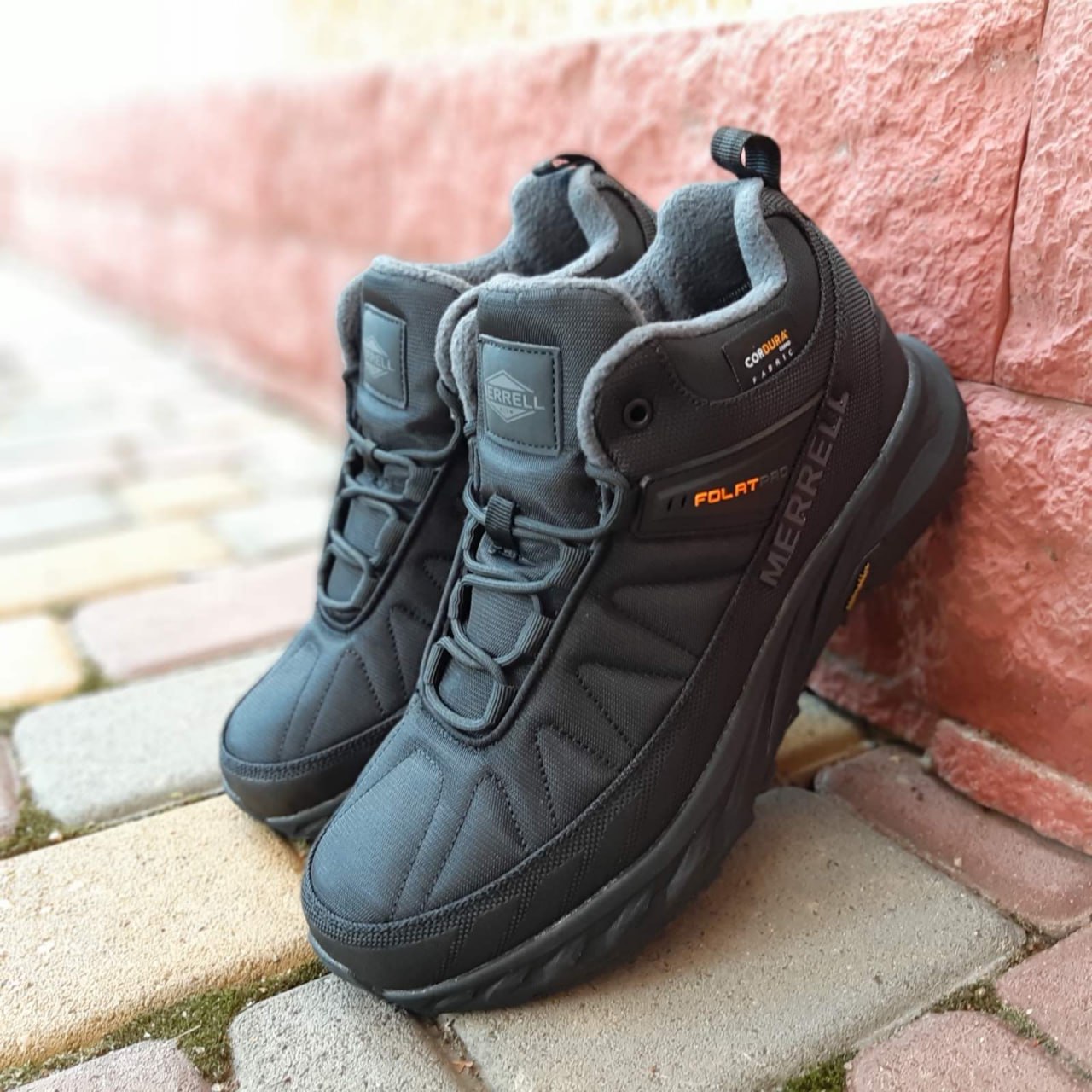 Кросівки Merrell Float Pro високі чорні з помаранчевим гумові зимові повсякденні на шнурівці спортивне взуття