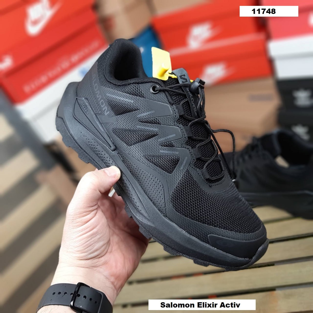Кроссовки Salomon Elixir Activ мужские резиновые черные демисезонные повседневные на шнуровке спортивная обувь